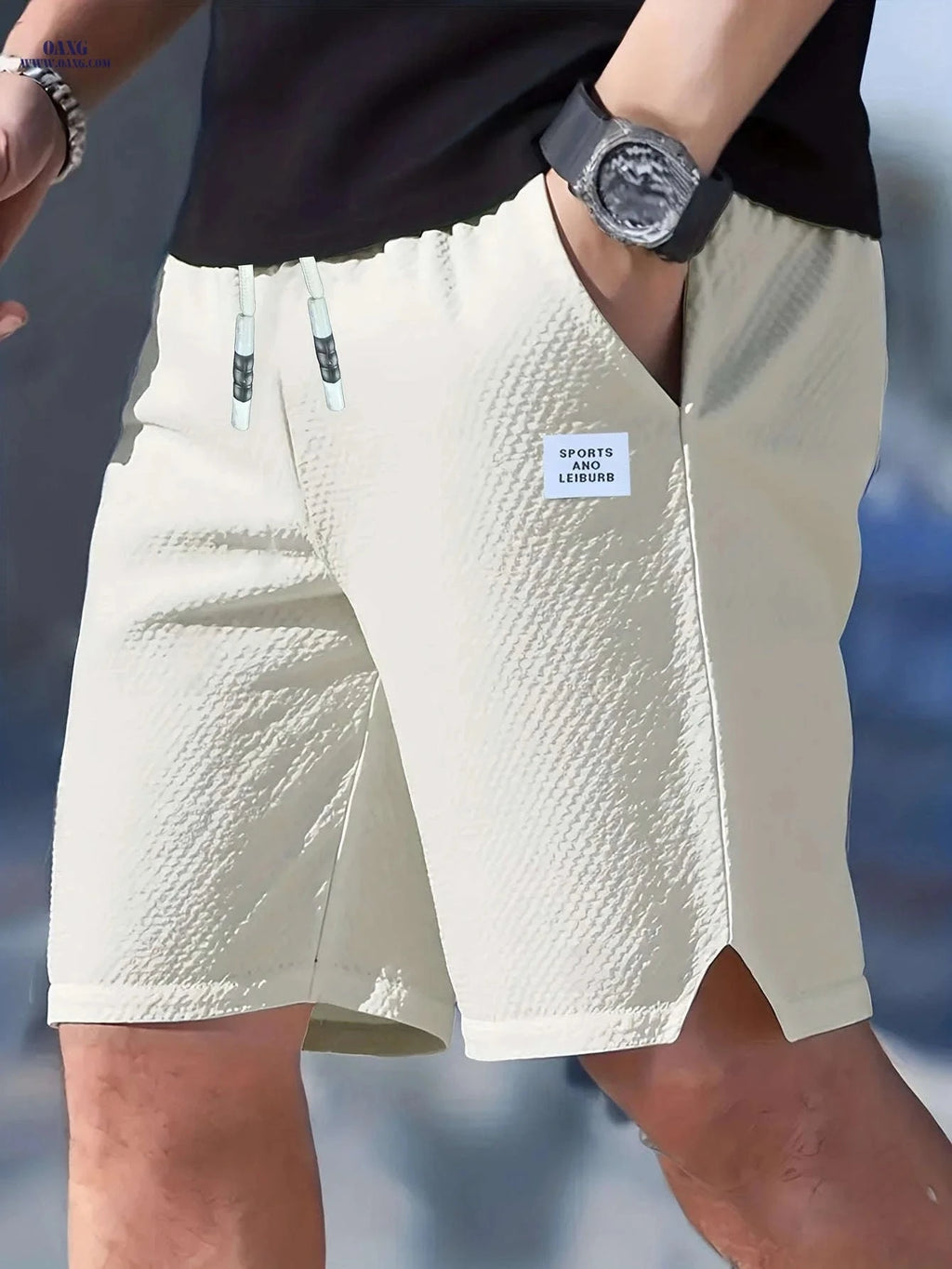 Textured Men's Casual Shorts - Lightweight, Breathable Beach Pants   OAXG Black / FR XS