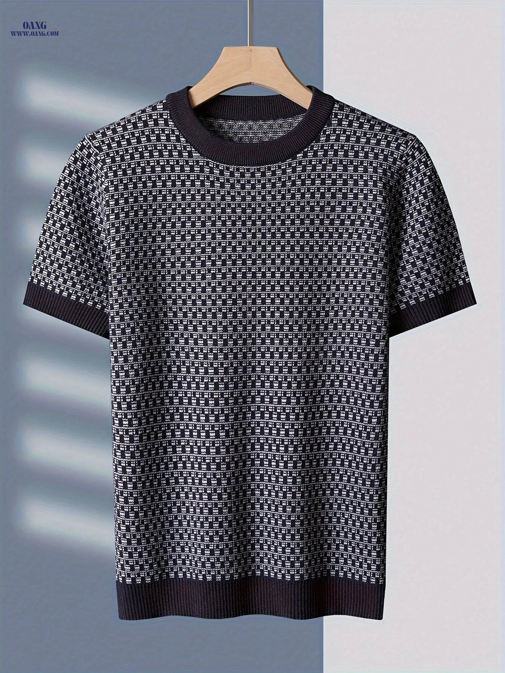 Tie Mu Zhen Knitted Sweater - Short Sleeve Jacquard Check Design   OAXG 