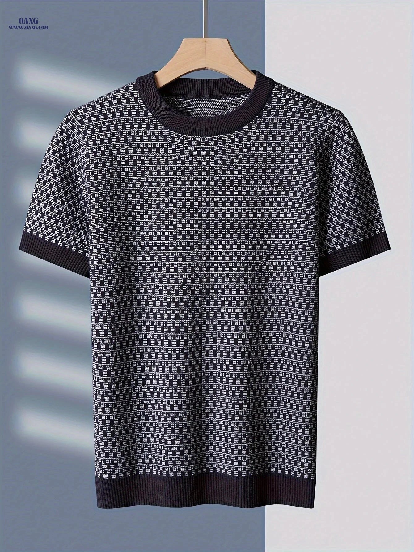 Tie Mu Zhen Knitted Sweater - Short Sleeve Jacquard Check Design   OAXG 