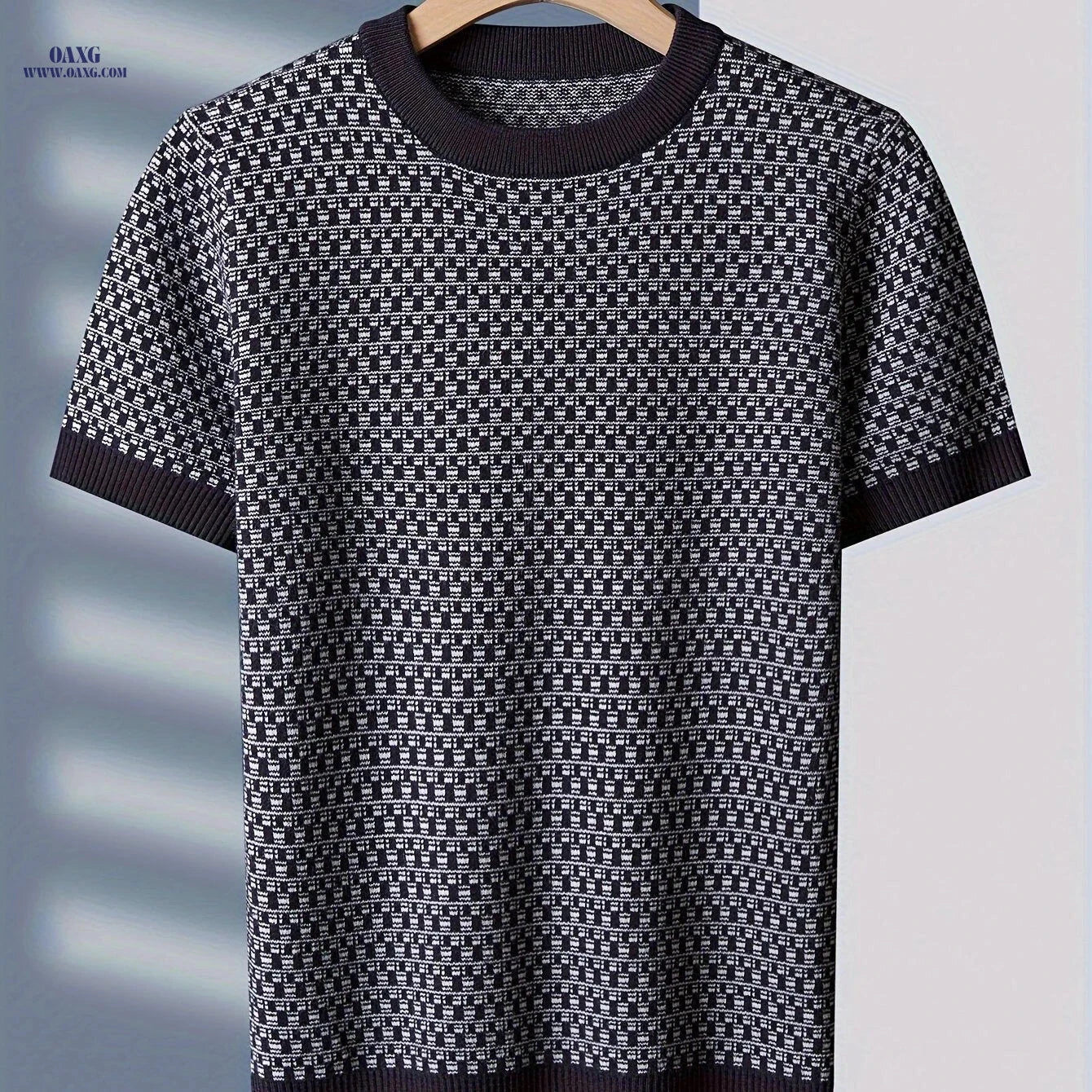 Tie Mu Zhen Knitted Sweater - Short Sleeve Jacquard Check Design   OAXG Black / FR XS