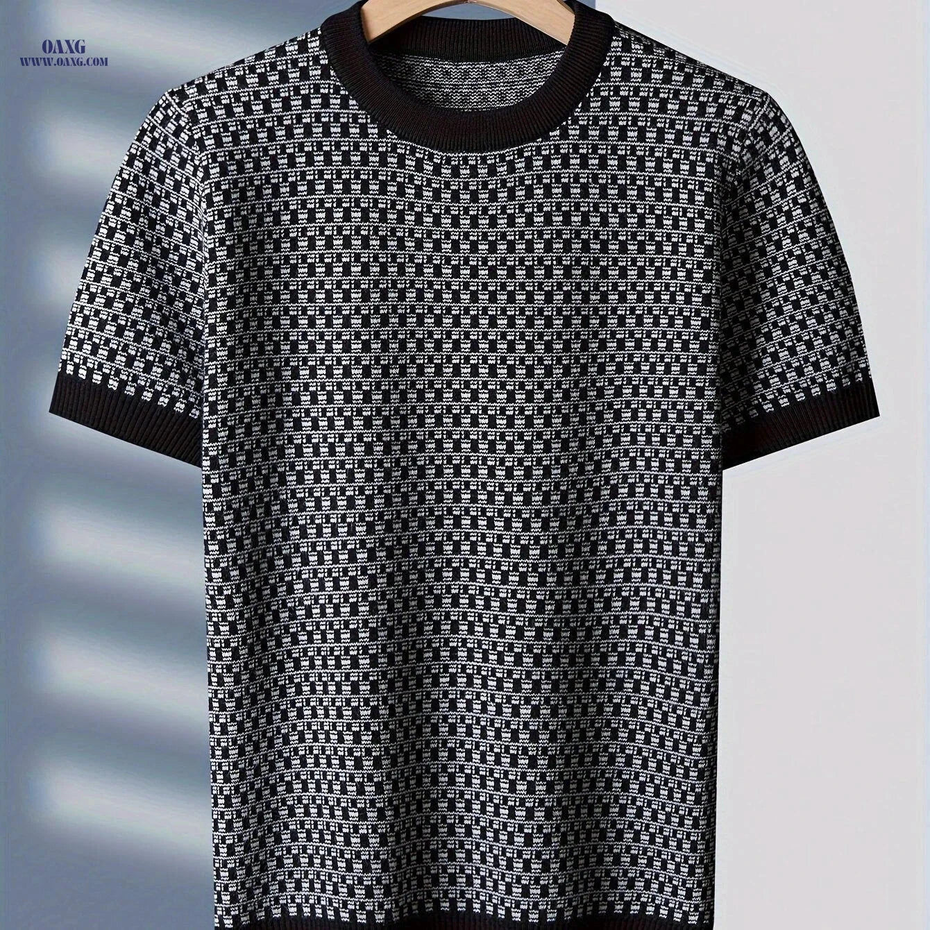 Tie Mu Zhen Knitted Sweater - Short Sleeve Jacquard Check Design   OAXG Black / FR XS