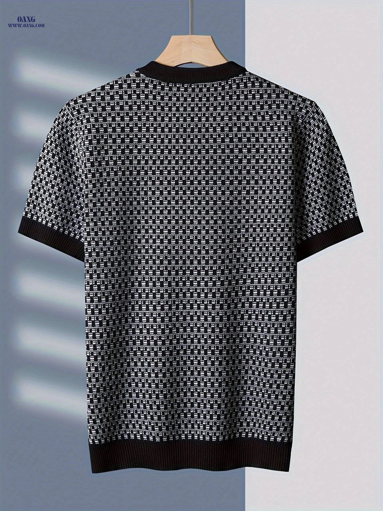 Tie Mu Zhen Knitted Sweater - Short Sleeve Jacquard Check Design   OAXG 