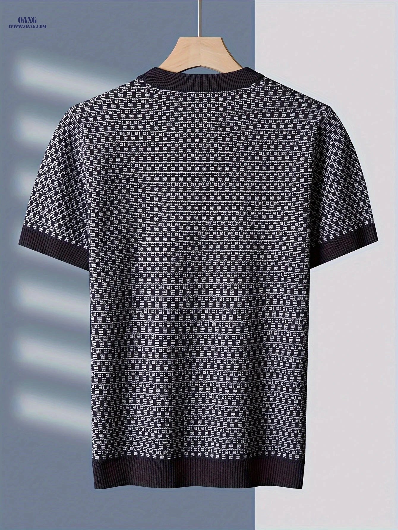 Tie Mu Zhen Knitted Sweater - Short Sleeve Jacquard Check Design   OAXG 