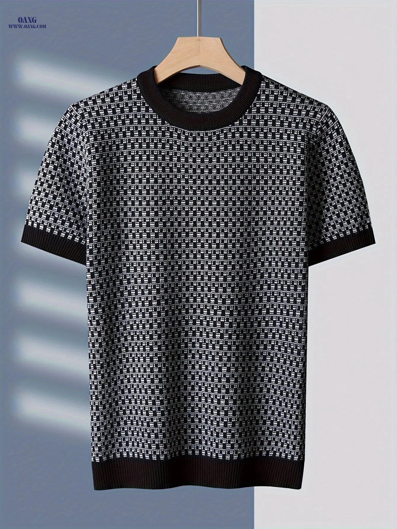 Tie Mu Zhen Short-Sleeved Knitted Sweater - Stylish Jacquard Pattern   OAXG 