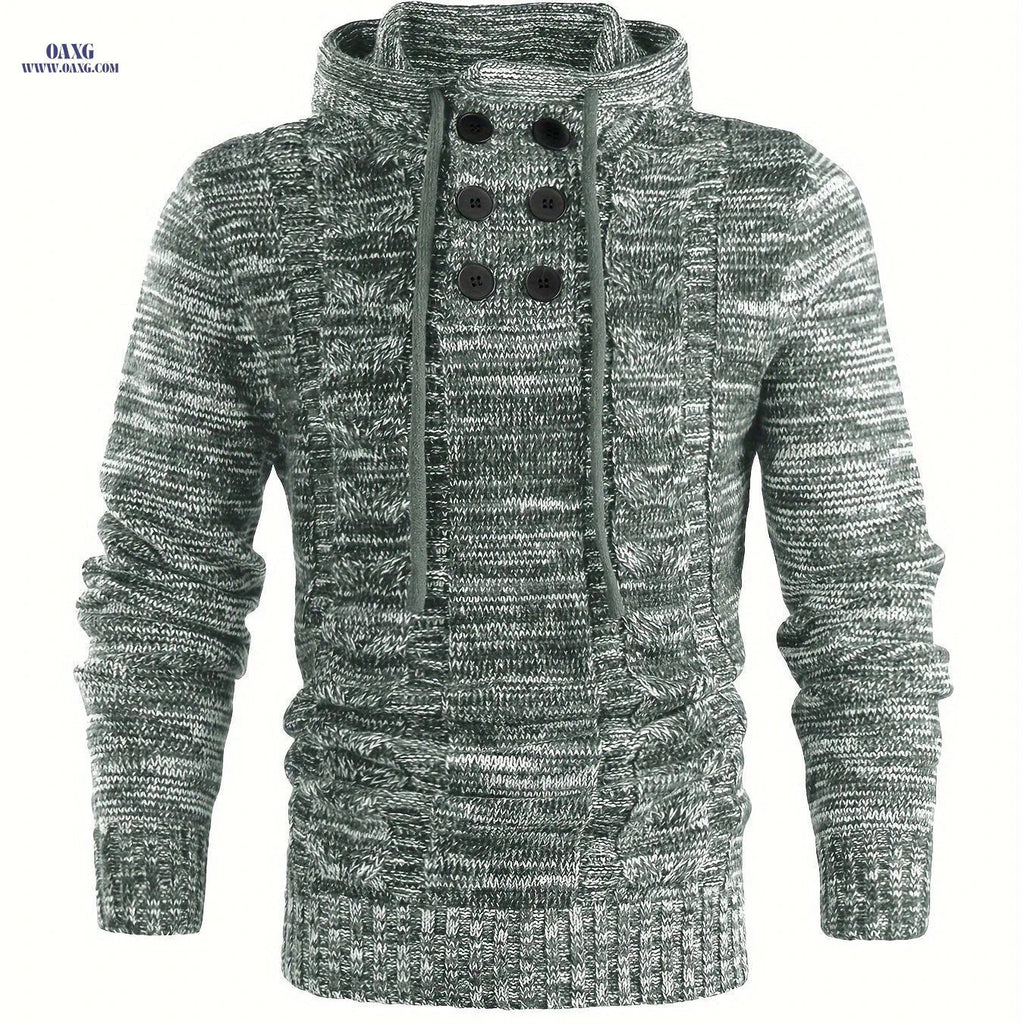 Tiemuzhen Men's Knitted Hoodie - Trendy Collar & Long Sleeves   OAXG 