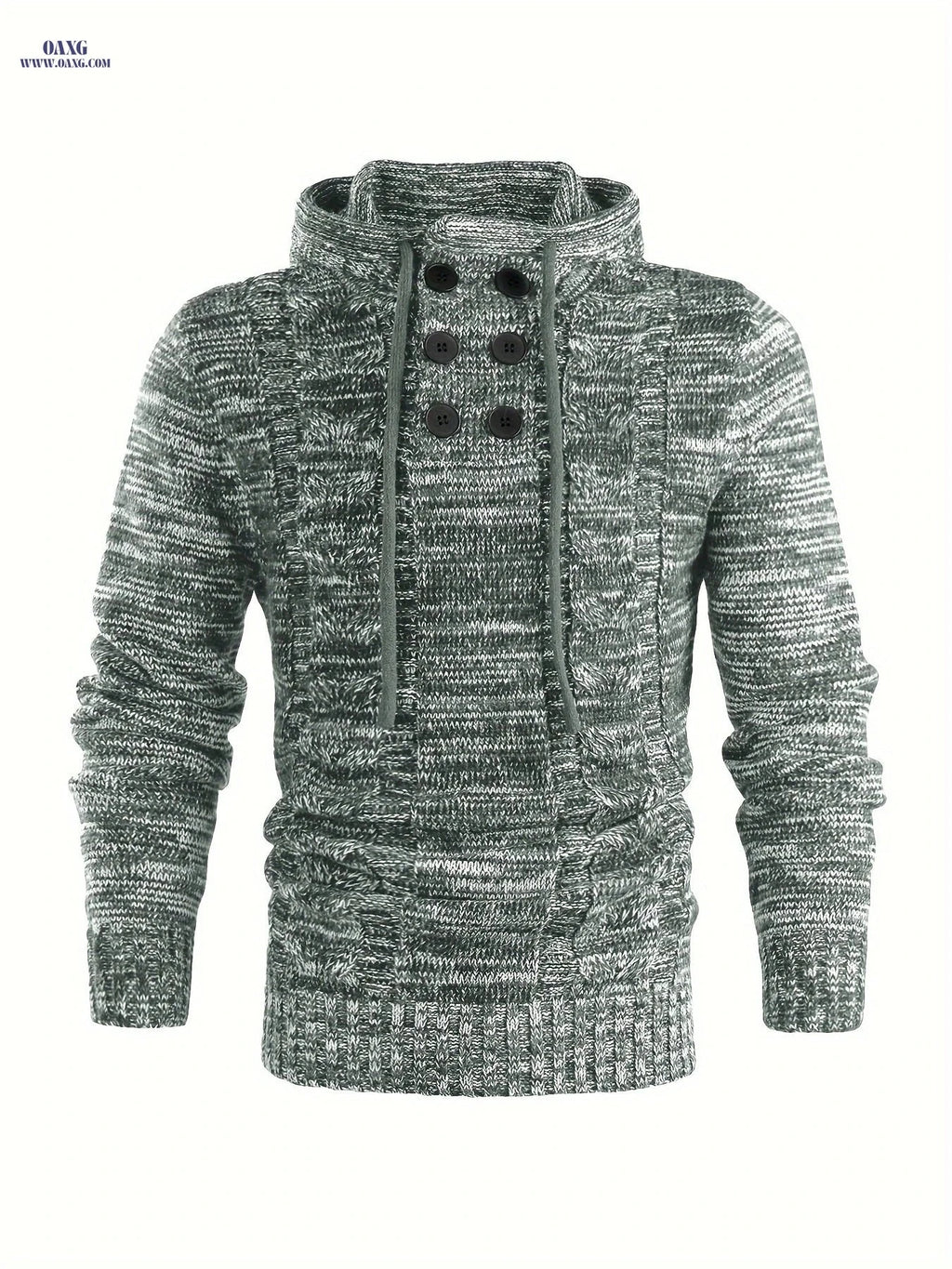 Tiemuzhen Men's Knitted Hoodie - Trendy Collar & Long Sleeves   OAXG Olive Green / FR M