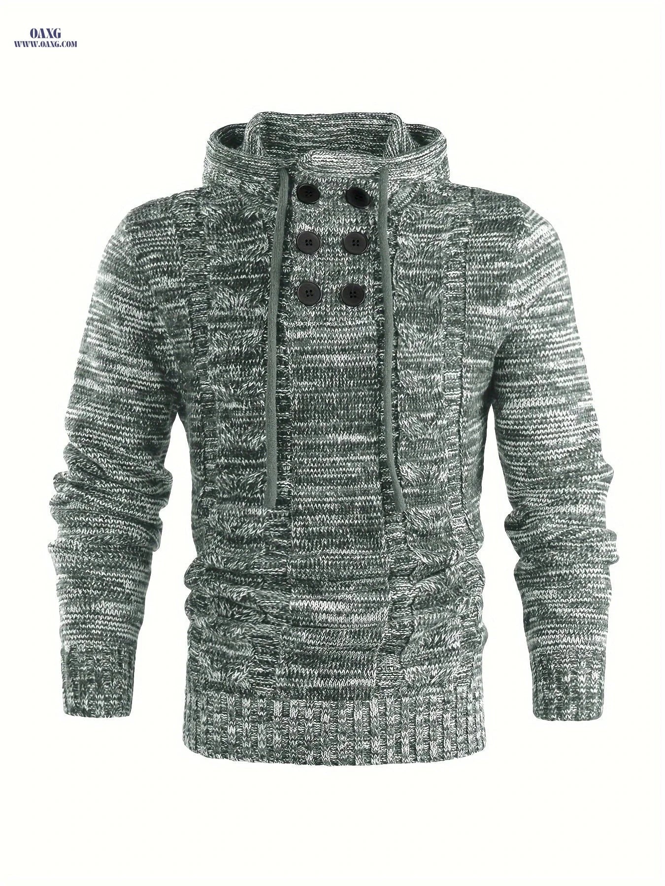 Tiemuzhen Men's Knitted Hoodie - Trendy Collar & Long Sleeves   OAXG Olive Green / FR M