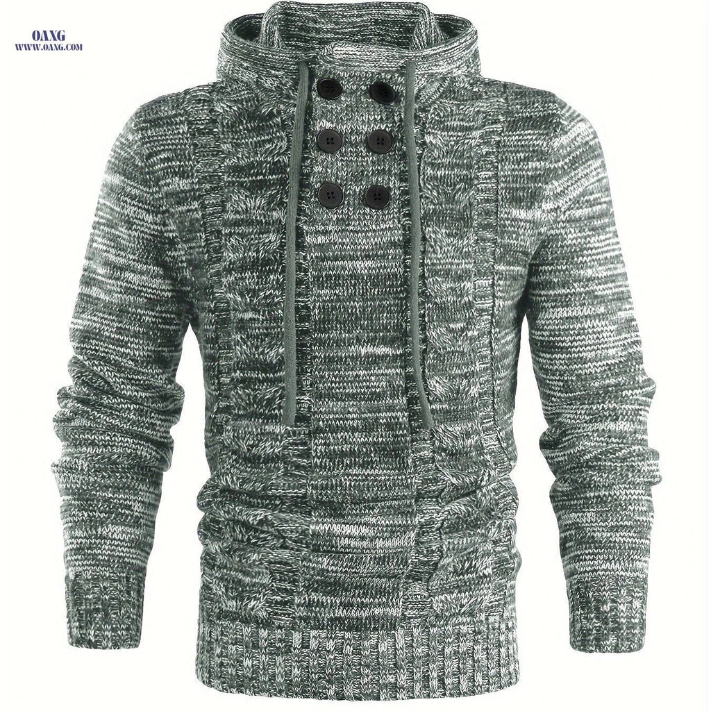 Tiemuzhen Men's Knitted Hoodie - Trendy Collar & Long Sleeves   OAXG Olive Green / FR M
