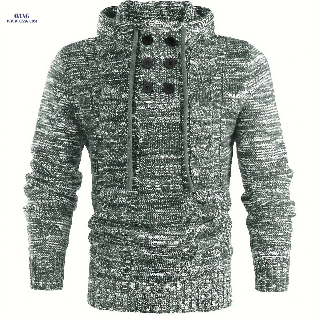 Tiemuzhen Men's Knitted Hoodie - Trendy Collar & Long Sleeves   OAXG Olive Green / FR M