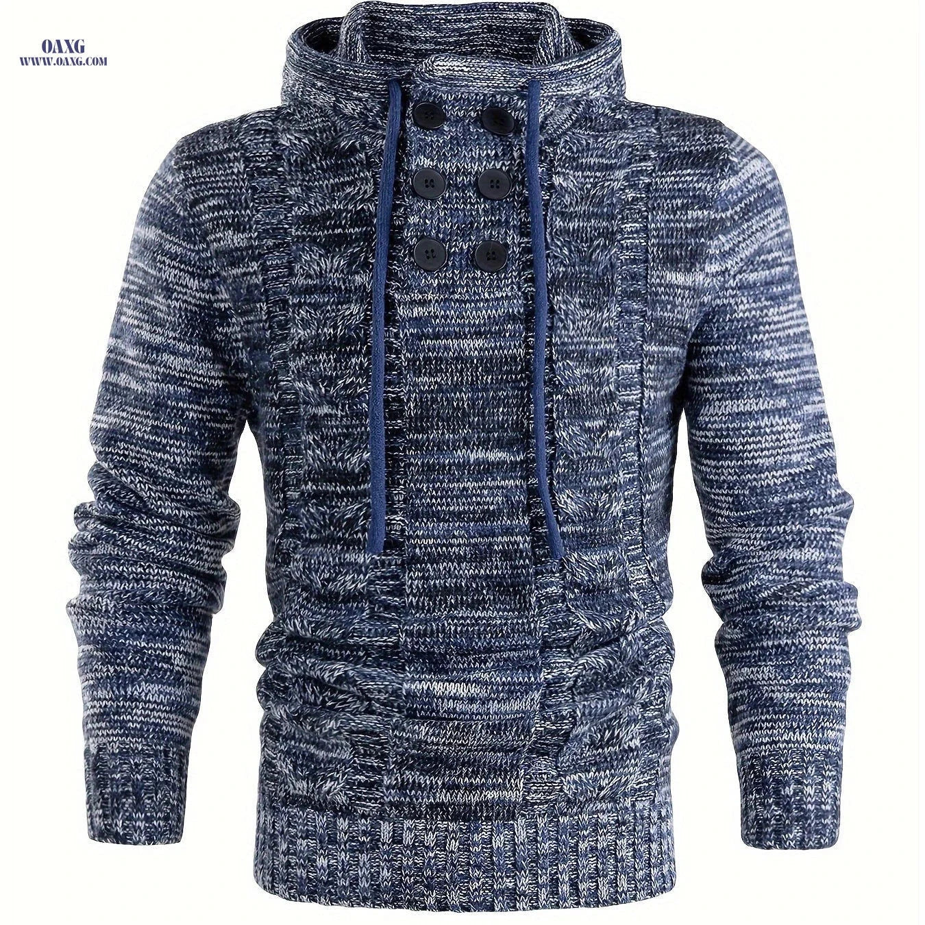 Tiemuzhen Men's Knitted Hoodie - Trendy Collar & Long Sleeves   OAXG Olive Green / FR M