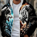 Tiger Wolf Print Hooded Sweatshirt - Zipper Design for Men, Casual Style   OAXG Black / FR L