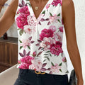 Tingdun Elegant Floral Print Sleeveless Top - V-Neck Style for Women   OAXG Multicolor / S
