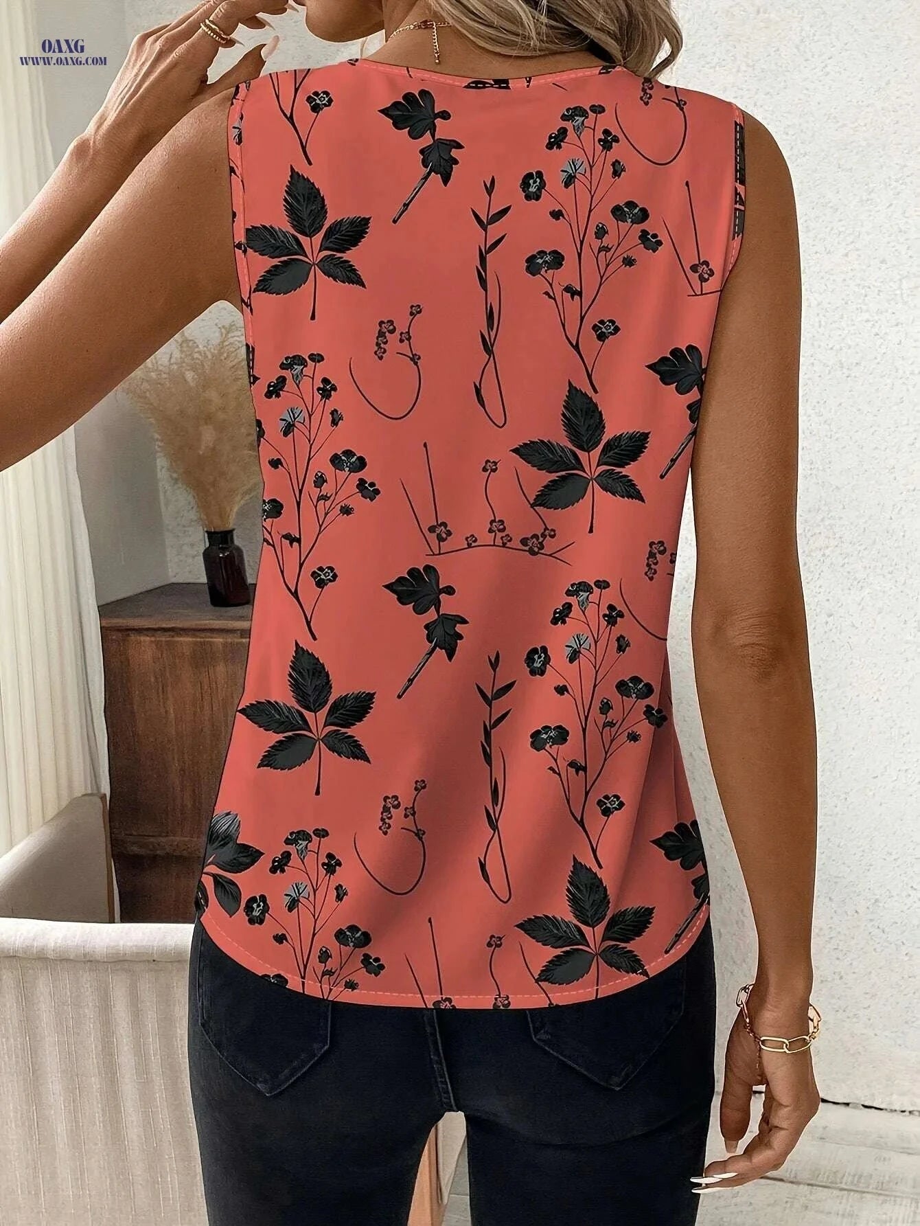 Tingyun Women's Peach Floral V-Neck Blouse - Lightweight & Casual   OAXG Multicolor 1 / S