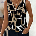 Tingyun Women’s Sleeveless V-Neck Tank Top - Geometric Print, Black & Beige   OAXG Multicolor 1 / S