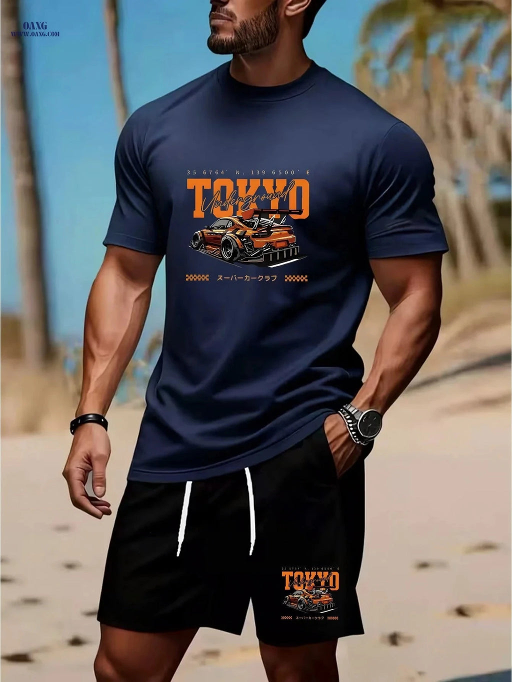 Tokyo Underground Racing T-Shirt & Shorts Set - Casual Men's Outfit   OAXG 