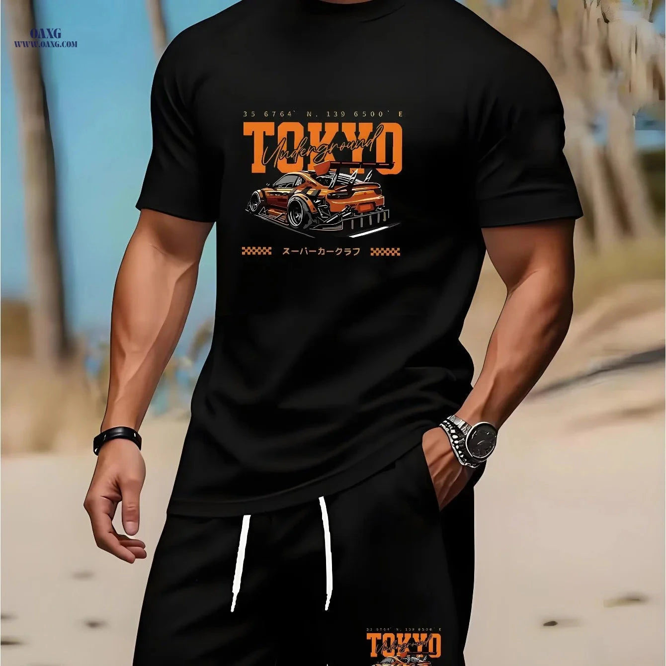 Tokyo Underground Racing T-Shirt & Shorts Set - Casual Men's Outfit   OAXG 