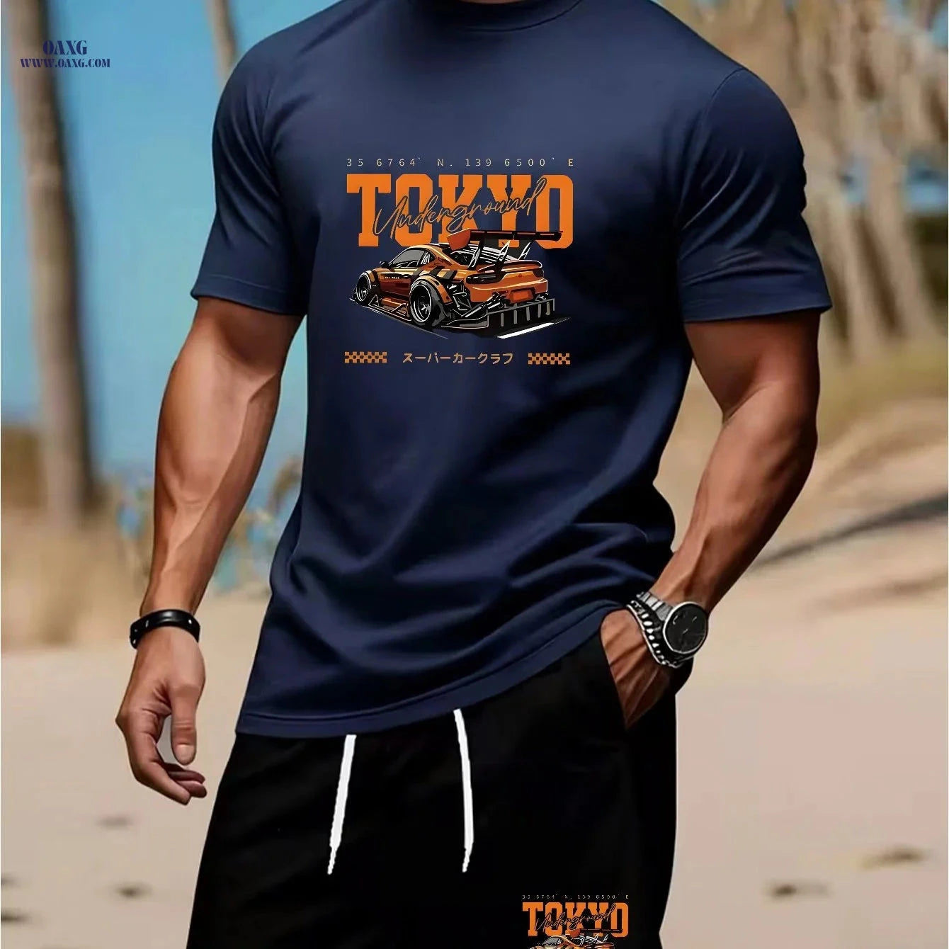 Tokyo Underground Racing T-Shirt & Shorts Set - Casual Men's Outfit   OAXG Black / FR S