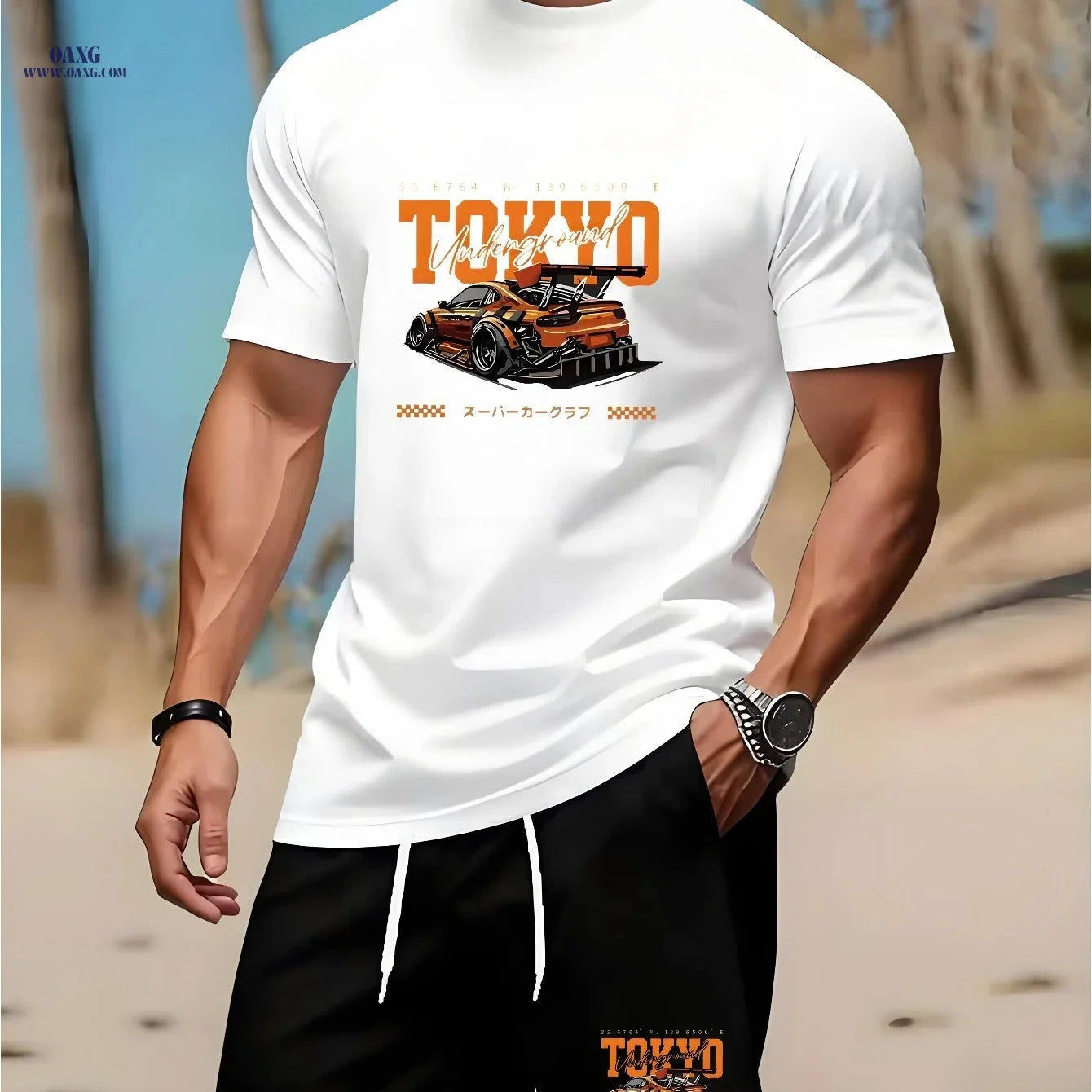 Tokyo Underground Racing T-Shirt & Shorts Set - Casual Men's Outfit   OAXG Black / FR S