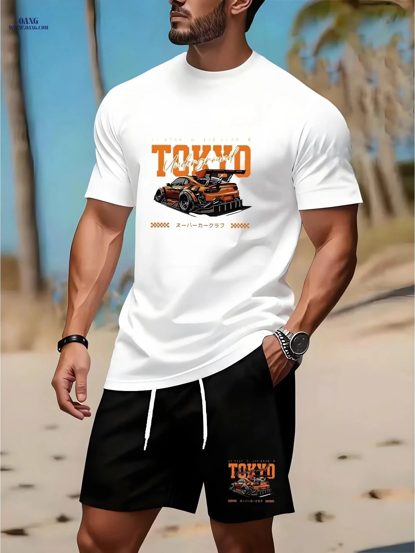 Tokyo Underground Racing T-Shirt & Shorts Set - Casual Men's Outfit   OAXG Black / FR S