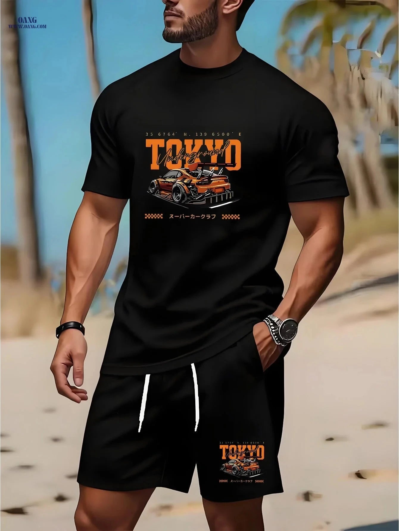 Tokyo Underground Racing T-Shirt & Shorts Set - Casual Men's Outfit   OAXG 