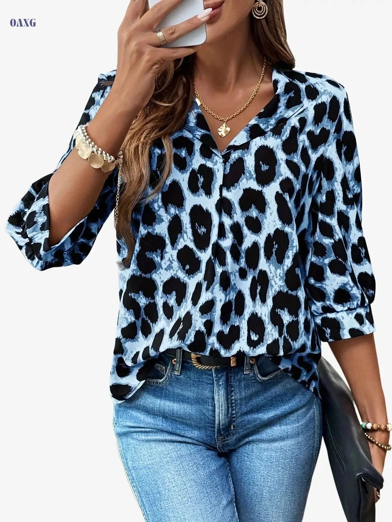 Tom Direction Women’s Leopard Print Long Sleeve Shirt - Elegant Style   OAXG 