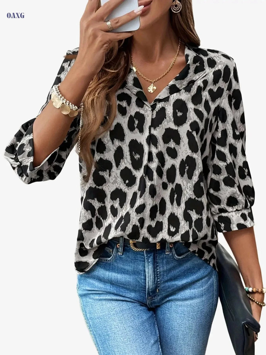 Tom Direction Women’s Leopard Print Long Sleeve Shirt - Elegant Style   OAXG Mixed Color 3 / S