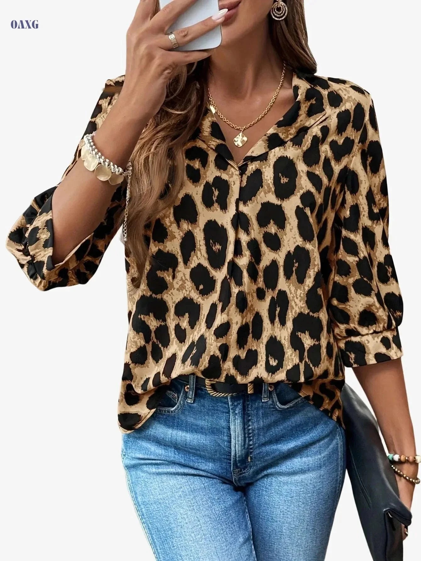 Tom Direction Women’s Leopard Print Long Sleeve Shirt - Elegant Style   OAXG 