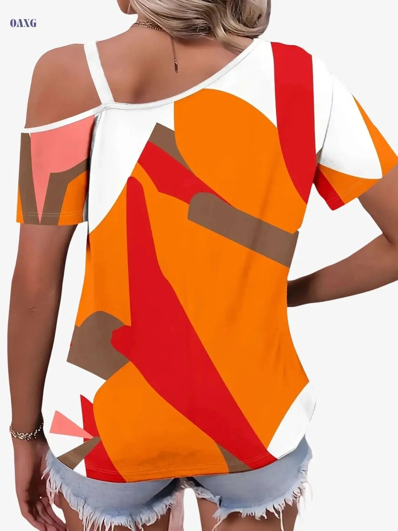 Trendy 2026 Summer Off-Shoulder T-Shirt - Casual Tribal Design   OAXG Orange / S