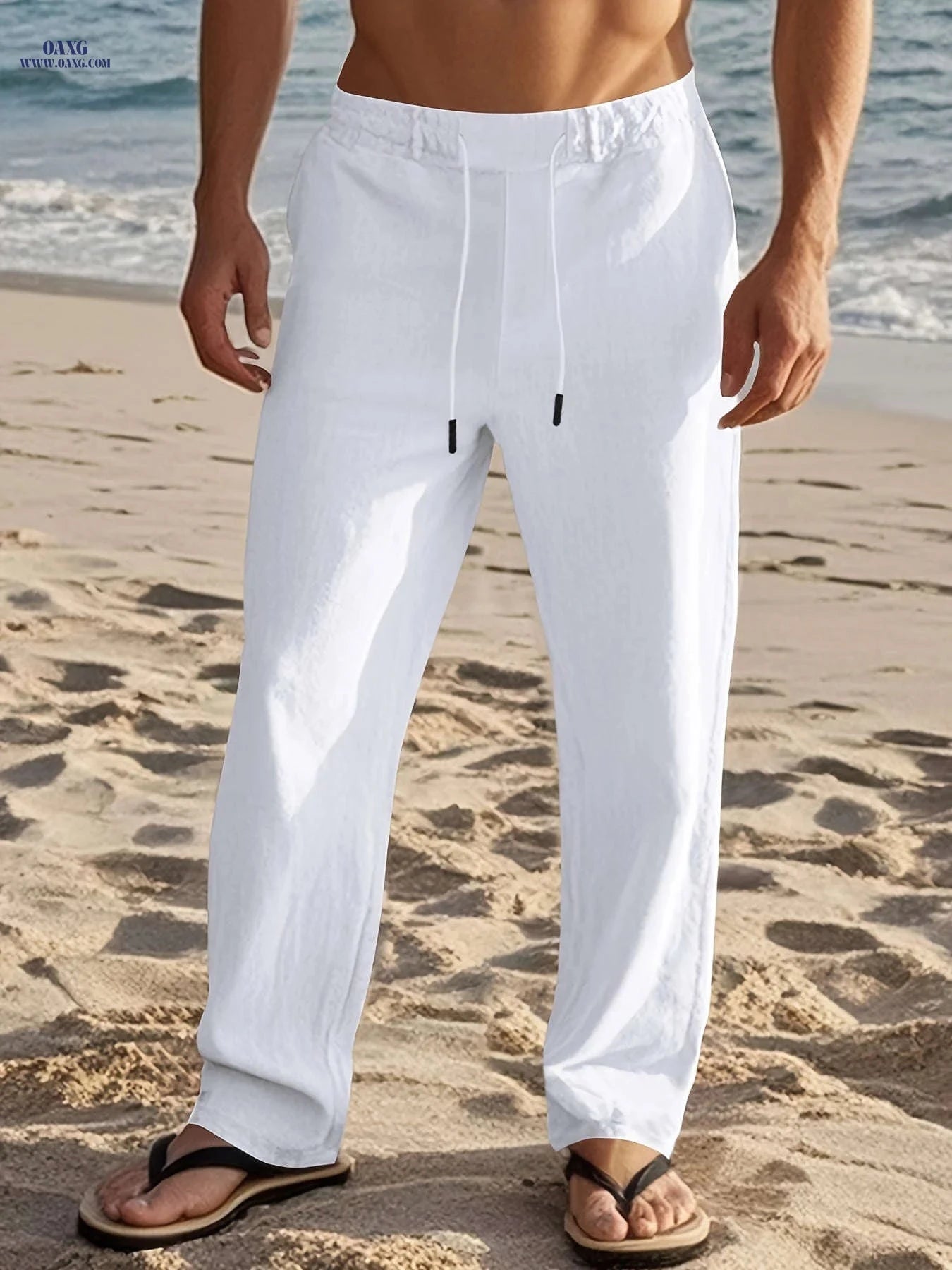 Trendy American Style Drawstring Men’s Pants - Casual Loose-Fitting Trousers   OAXG 