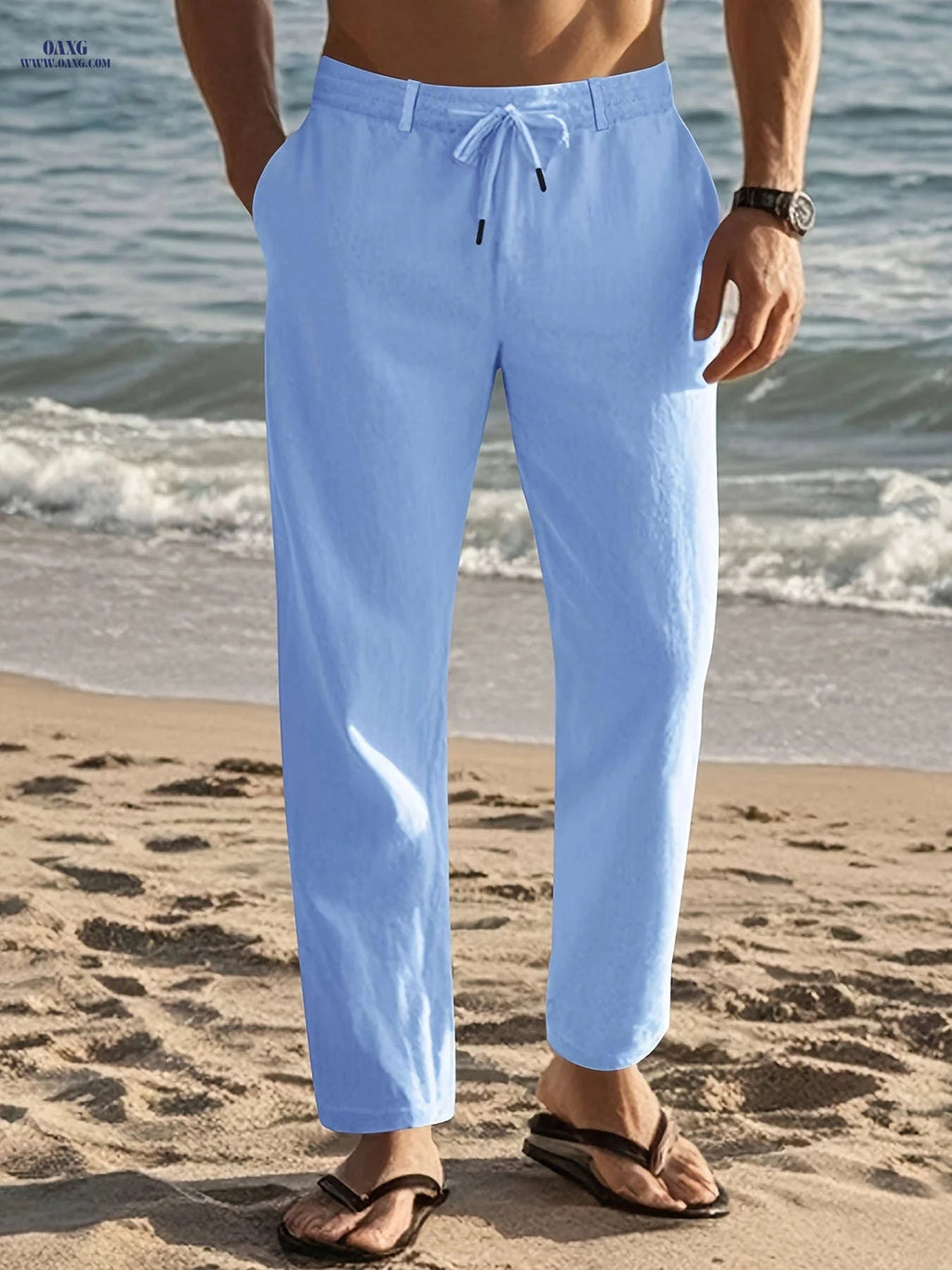 Trendy American Style Drawstring Men’s Pants - Casual Loose-Fitting Trousers   OAXG Khaki / FR M
