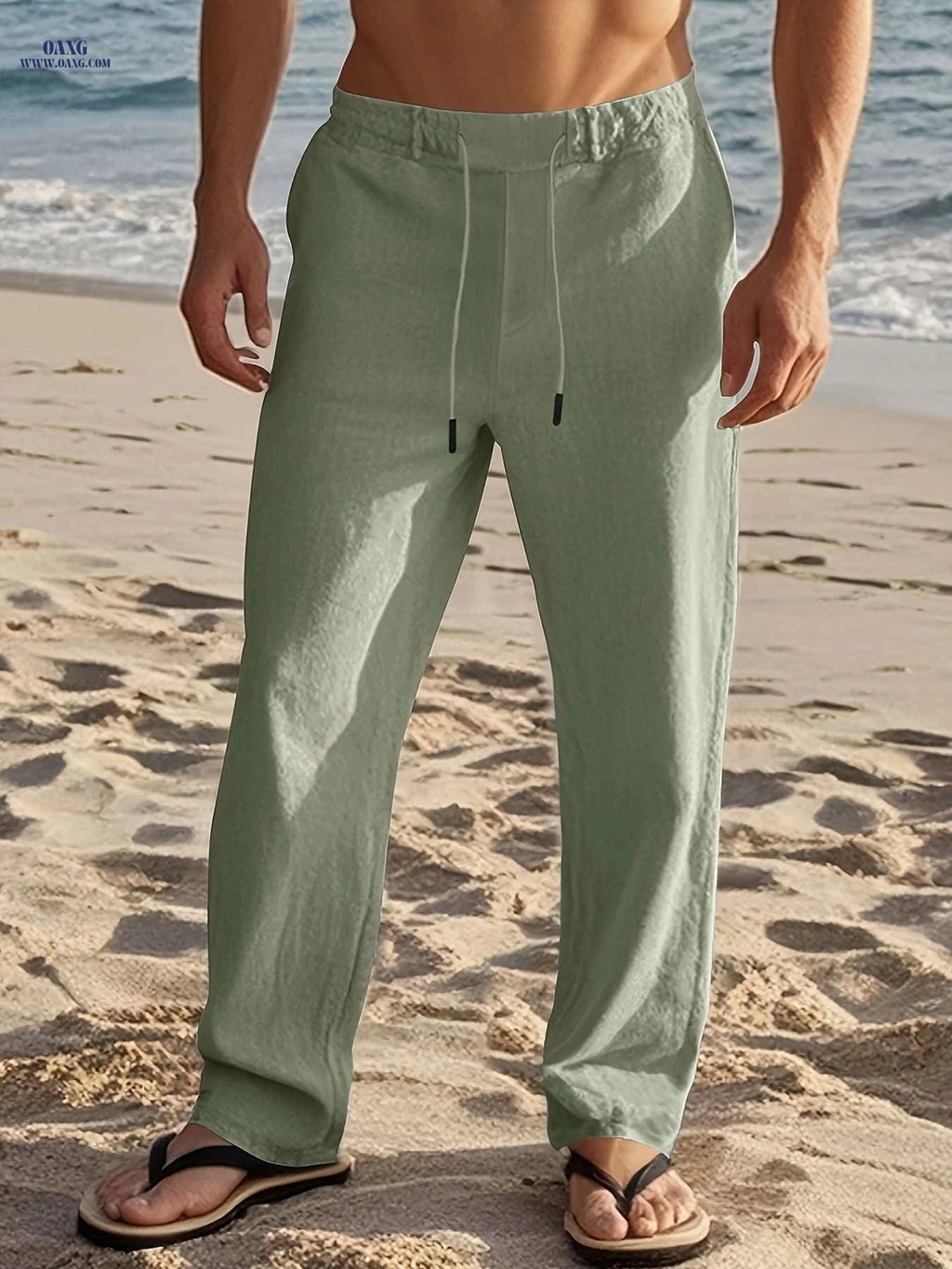 Trendy American Style Drawstring Men’s Pants - Casual Loose-Fitting Trousers   OAXG Khaki / FR M