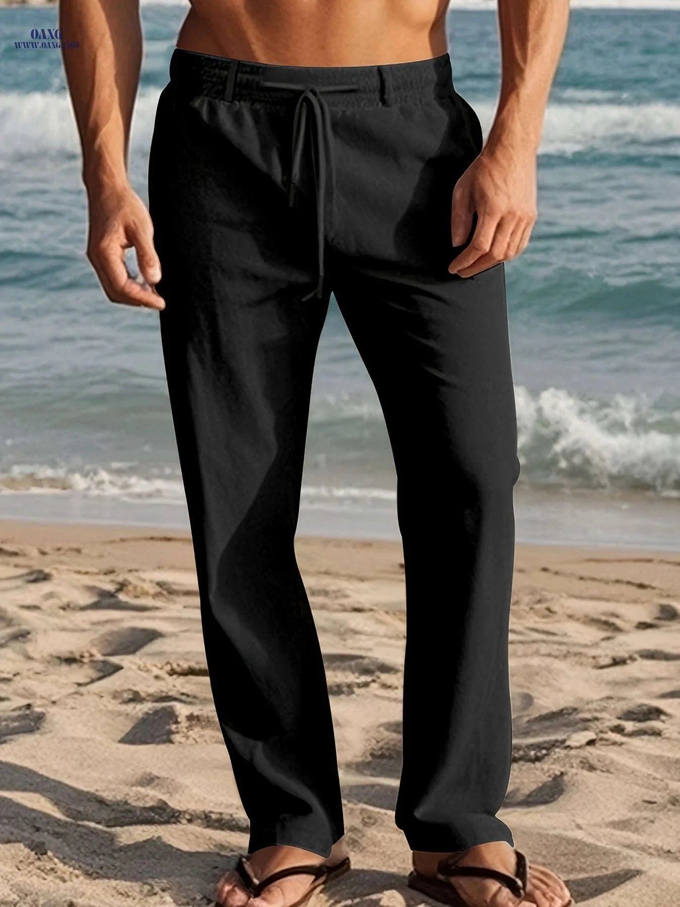 Trendy American Style Drawstring Men’s Pants - Casual Loose-Fitting Trousers   OAXG 