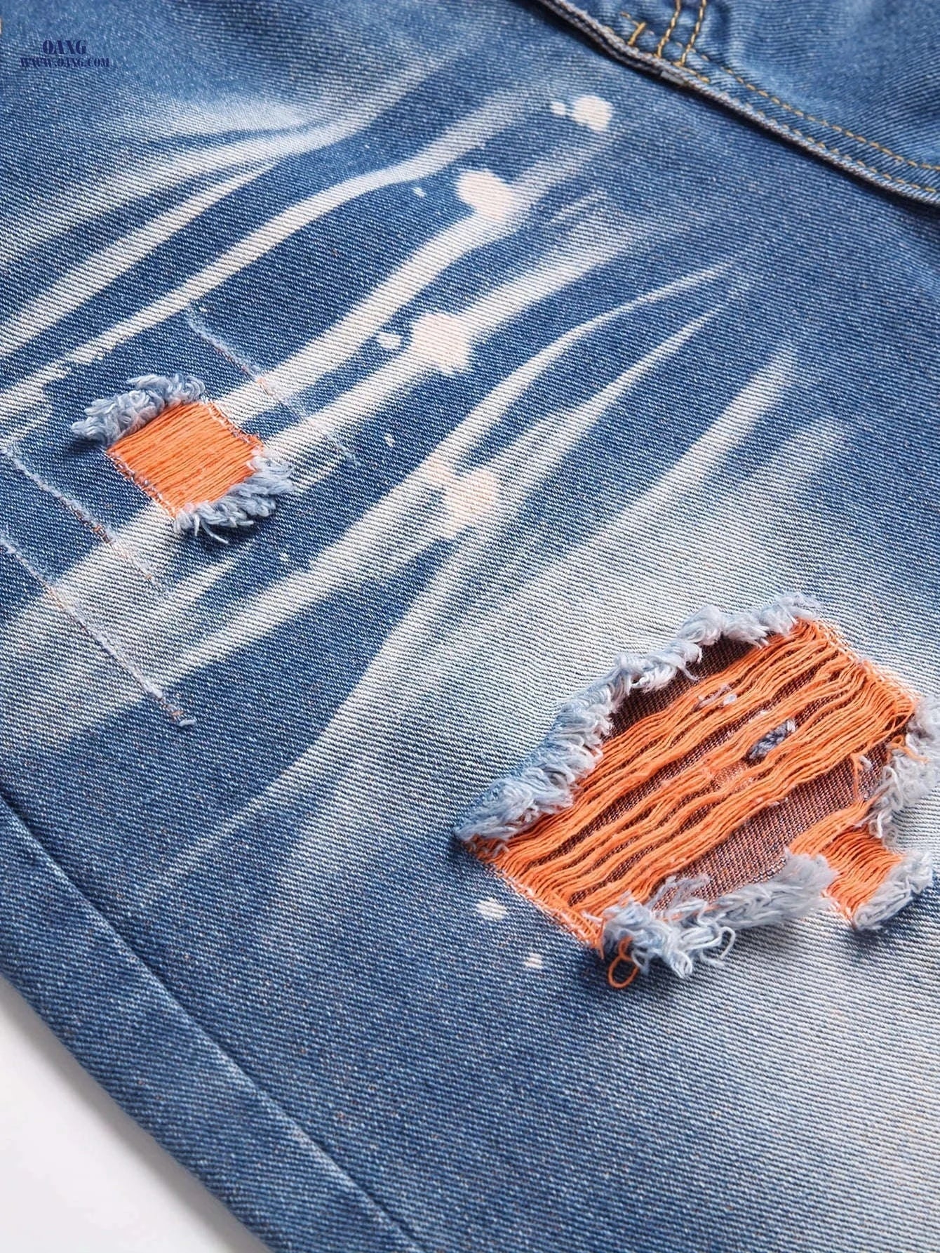 Trendy Blue and Orange Ripped Denim Jeans - Casual Weekend Style   OAXG 