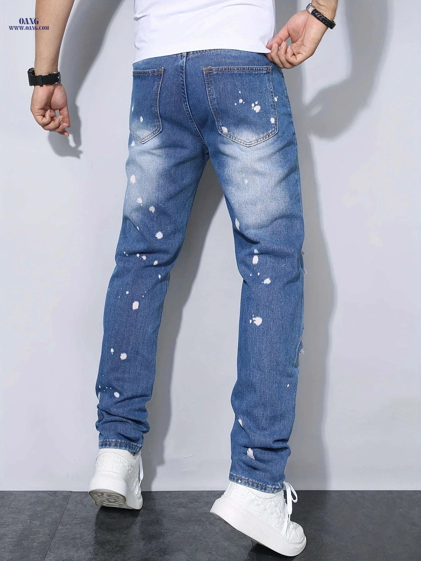 Trendy Blue and Orange Ripped Denim Jeans - Casual Weekend Style   OAXG 