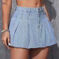 Trendy Casual Pleated Denim Skirt - Raw Edge for Spring/Fall   OAXG 