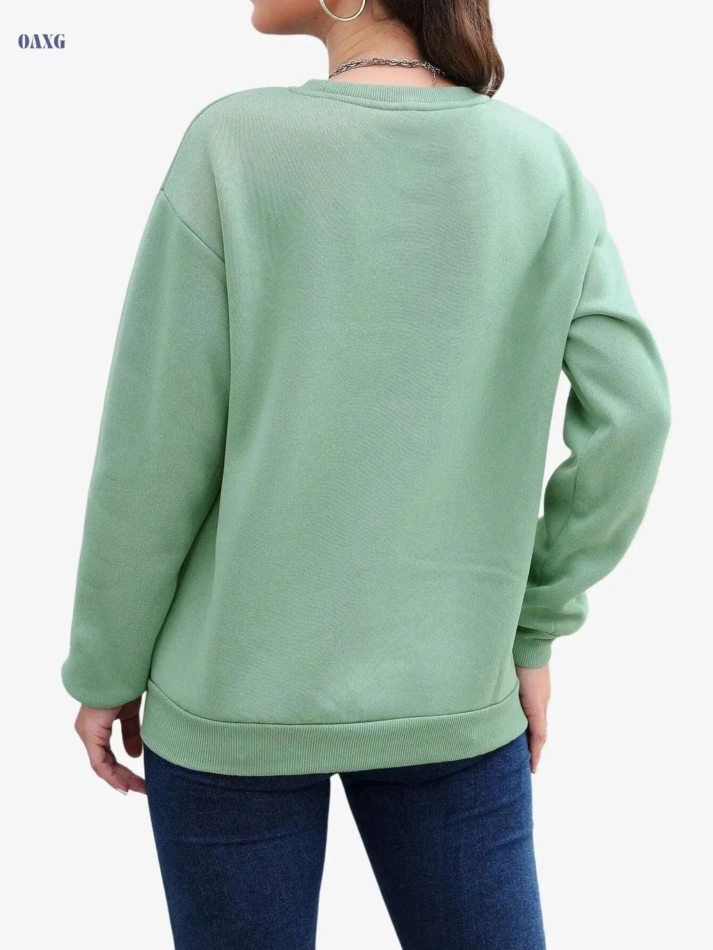 Trendy Casual Round Neck Sweatshirt - Cozy Fall/Winter Wear   OAXG 