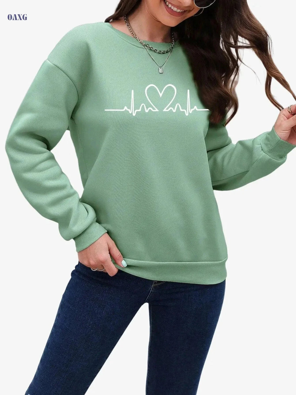 Trendy Casual Round Neck Sweatshirt - Cozy Fall/Winter Wear   OAXG Yellow-green / S