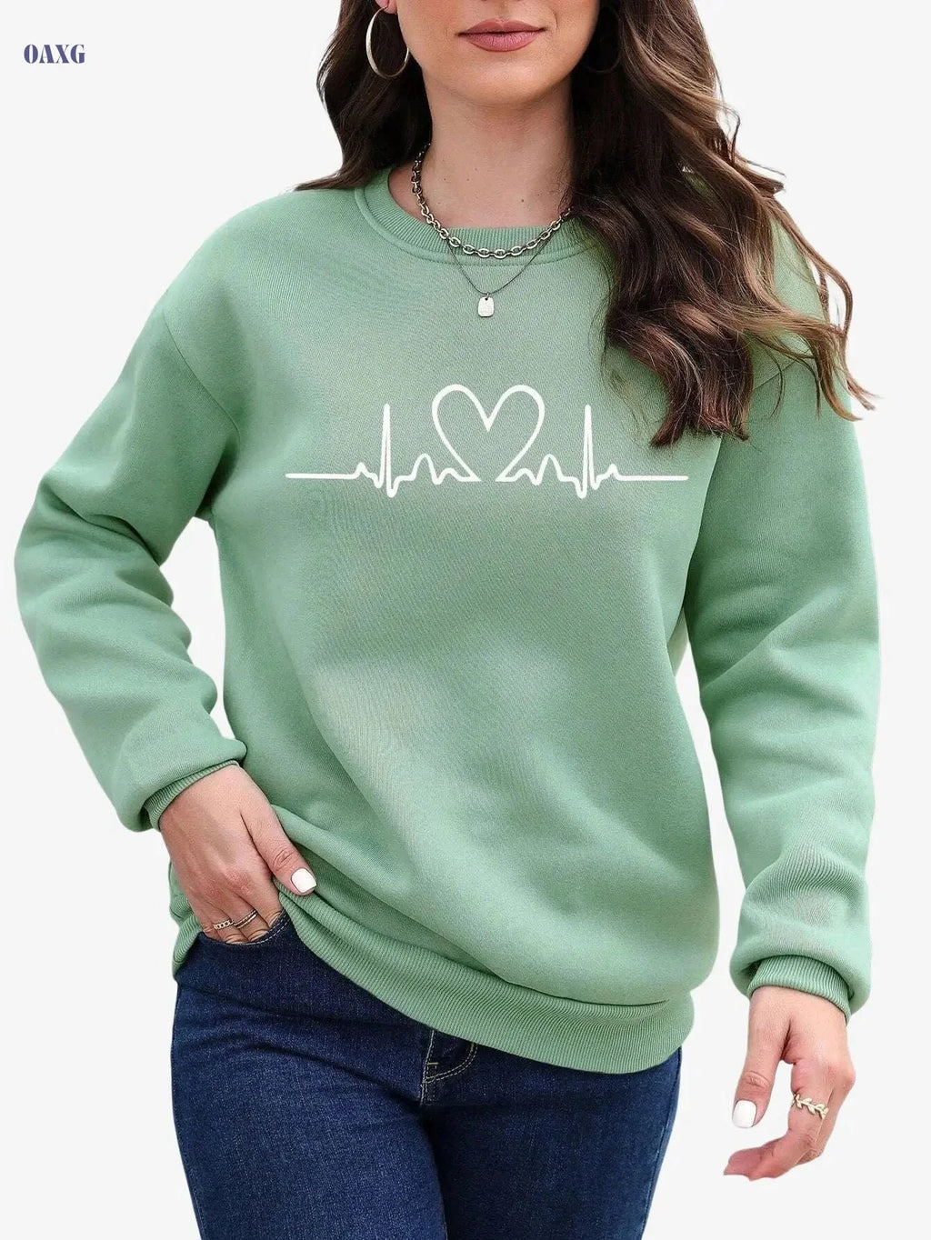 Trendy Casual Round Neck Sweatshirt - Cozy Fall/Winter Wear   OAXG Yellow-green / S