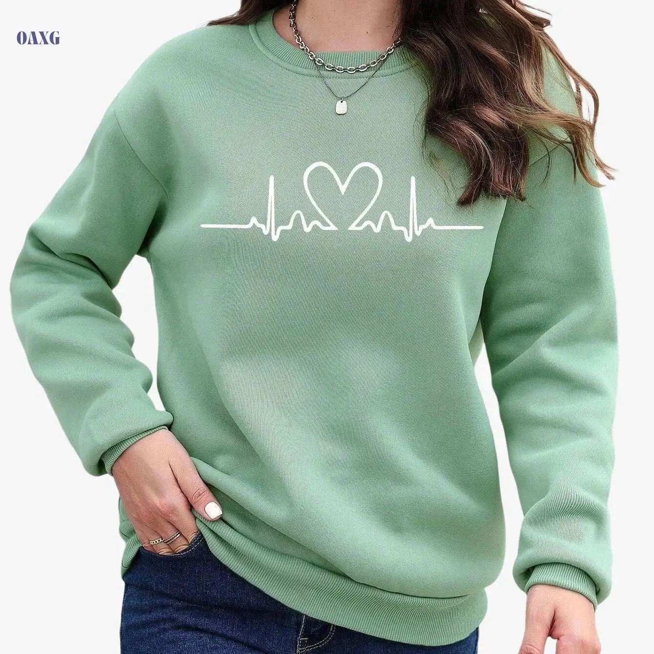 Trendy Casual Round Neck Sweatshirt - Cozy Fall/Winter Wear   OAXG Yellow-green / S