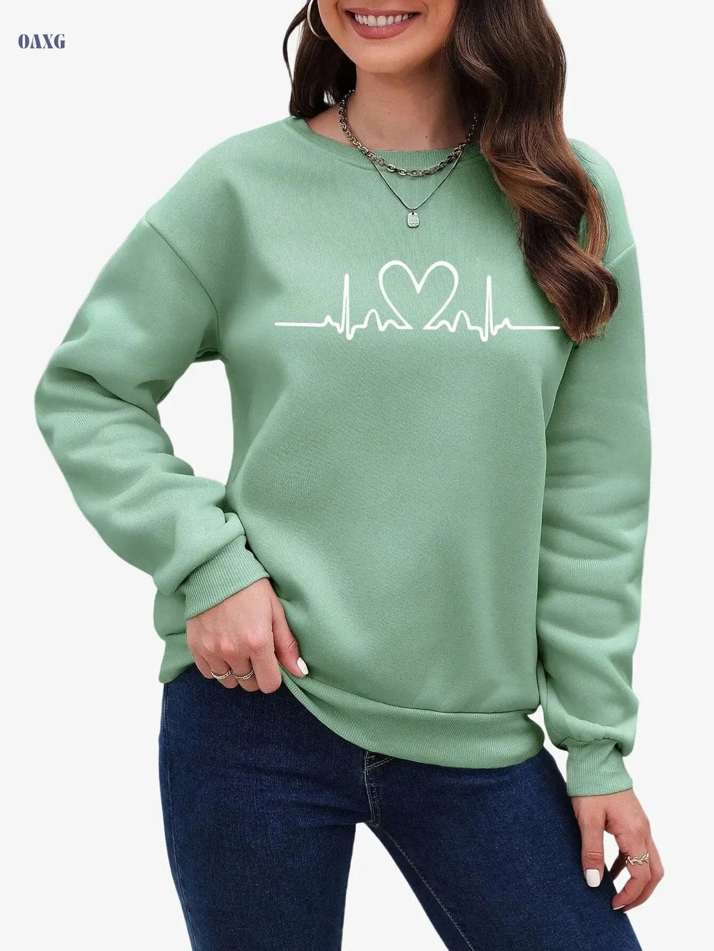 Trendy Casual Round Neck Sweatshirt - Cozy Fall/Winter Wear   OAXG Yellow-green / S