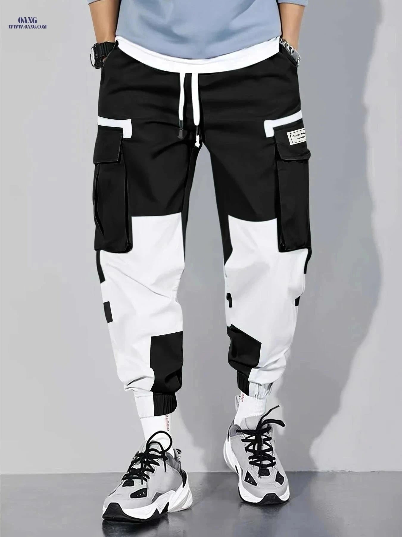Trendy Color-Block Cargo Pants for Men - Loose & Comfortable Fit   OAXG Black / S