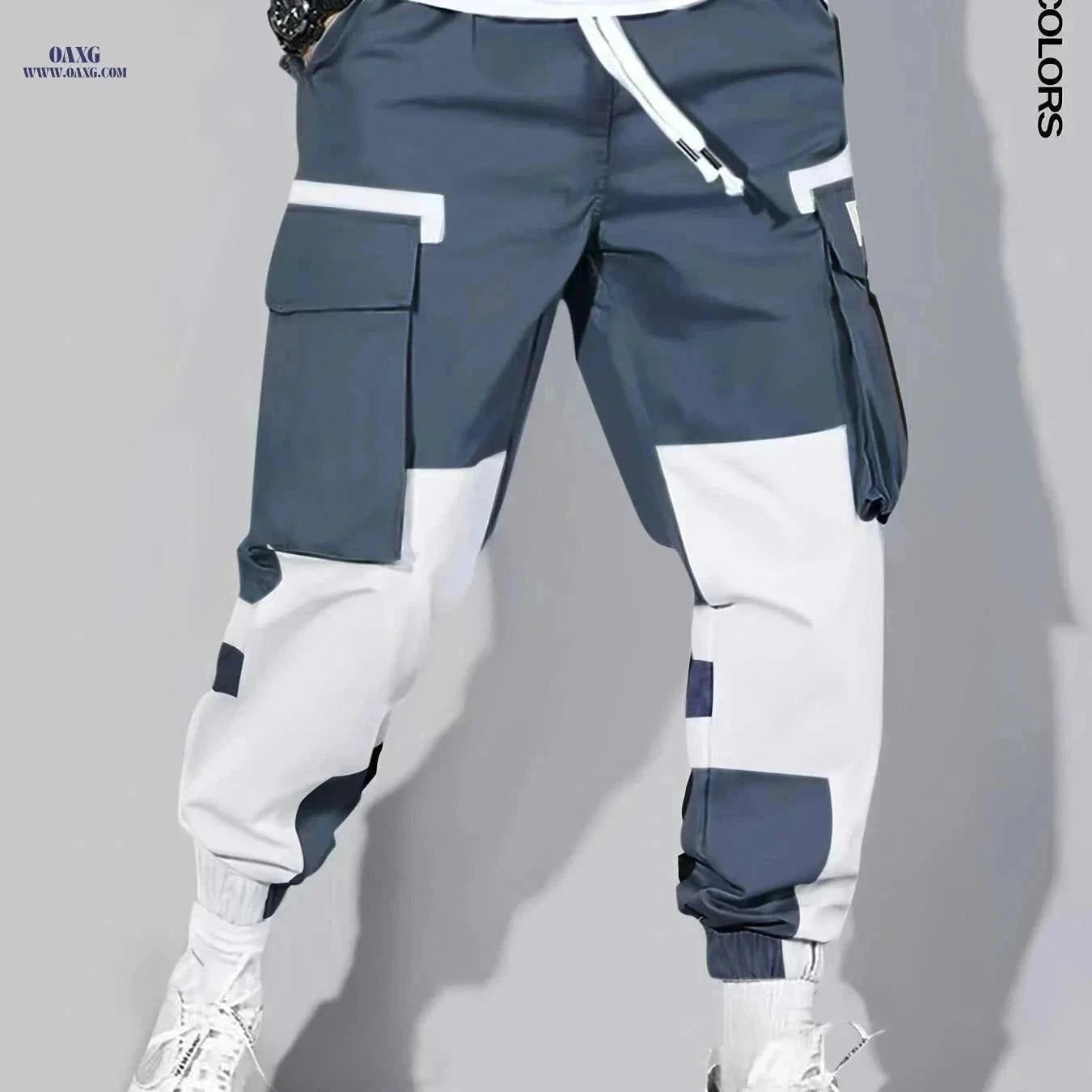 Trendy Color-Block Cargo Pants for Men - Loose & Comfortable Fit   OAXG Black / S
