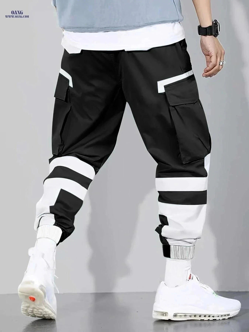 Trendy Color-Block Cargo Pants for Men - Loose & Comfortable Fit   OAXG Black / S