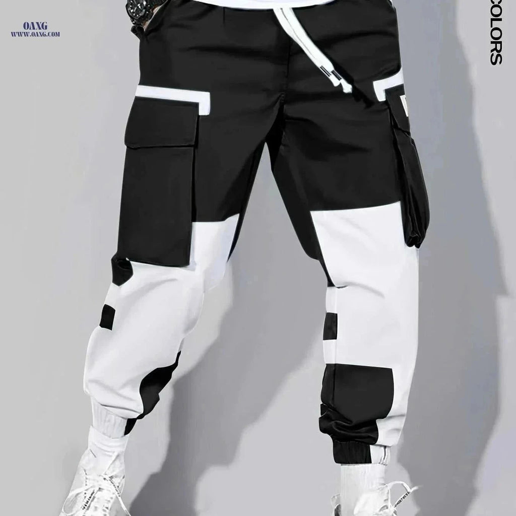 Trendy Color-Block Cargo Pants for Men - Loose & Comfortable Fit   OAXG Black / S
