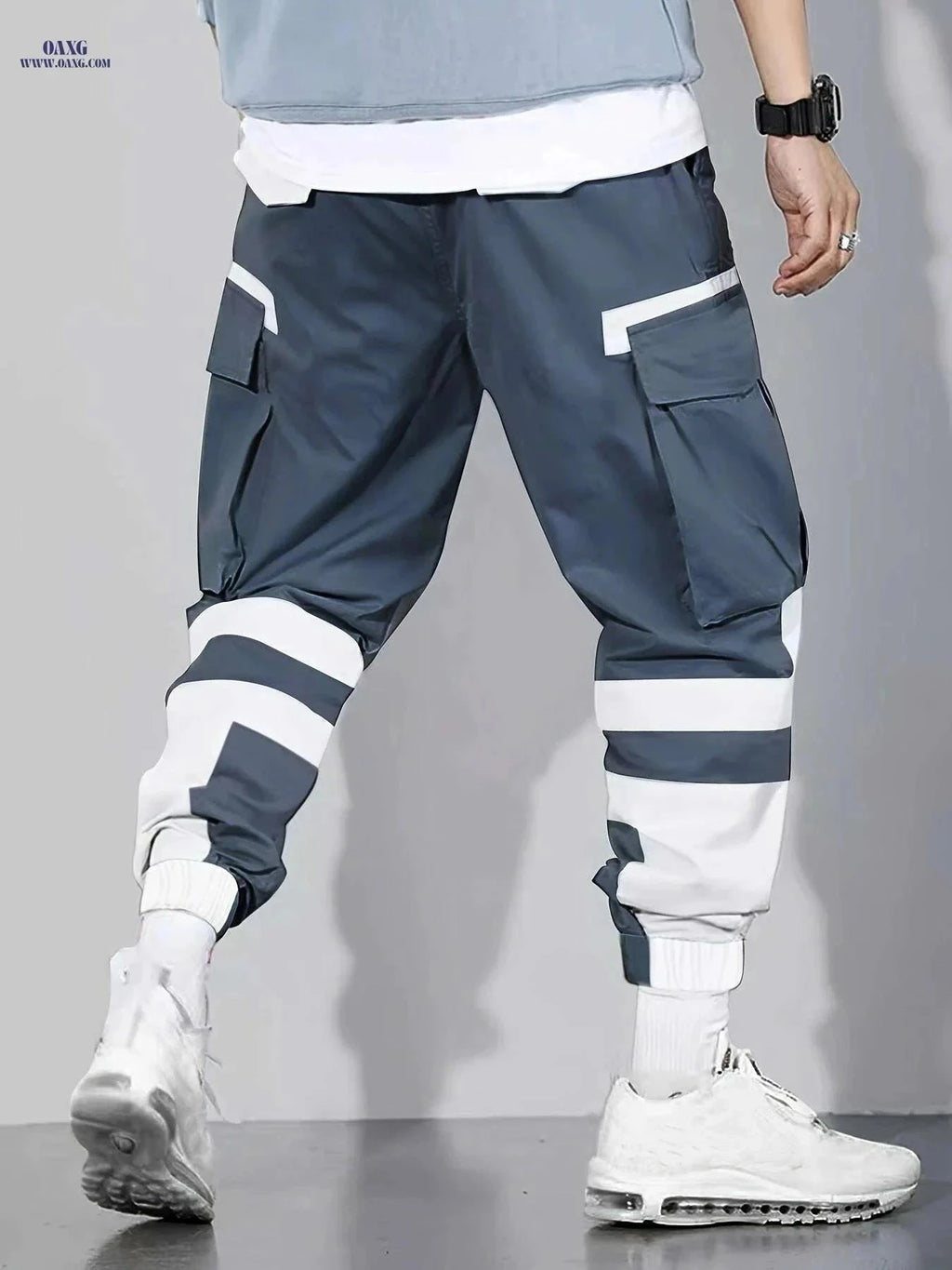 Trendy Color-Block Cargo Pants for Men - Loose & Comfortable Fit   OAXG Black / S