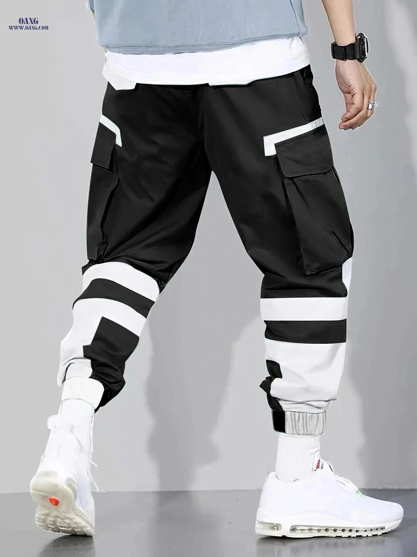 Trendy Color-Block Cargo Pants for Men - Loose & Comfortable Fit   OAXG Black / S