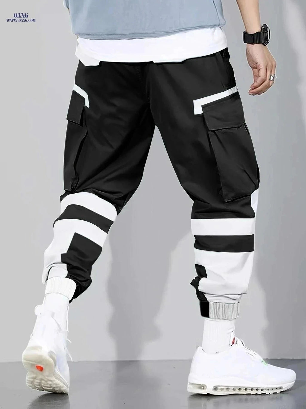 Trendy Color-Block Cargo Pants for Men - Loose & Comfortable Fit   OAXG Black / S