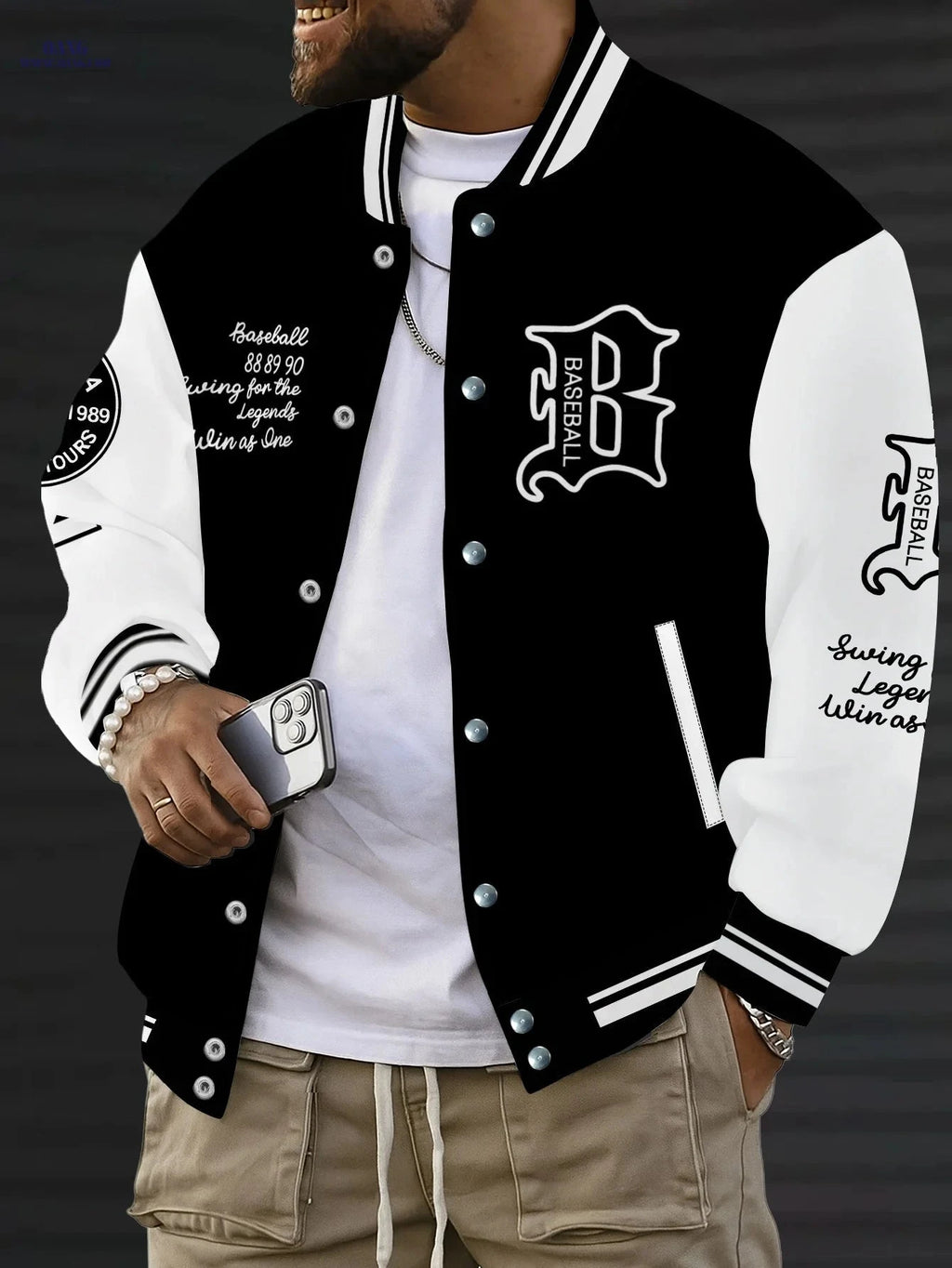 Trendy Color-Blocking Men's Baseball Jacket - Casual Spring & Autumn Wear   OAXG 