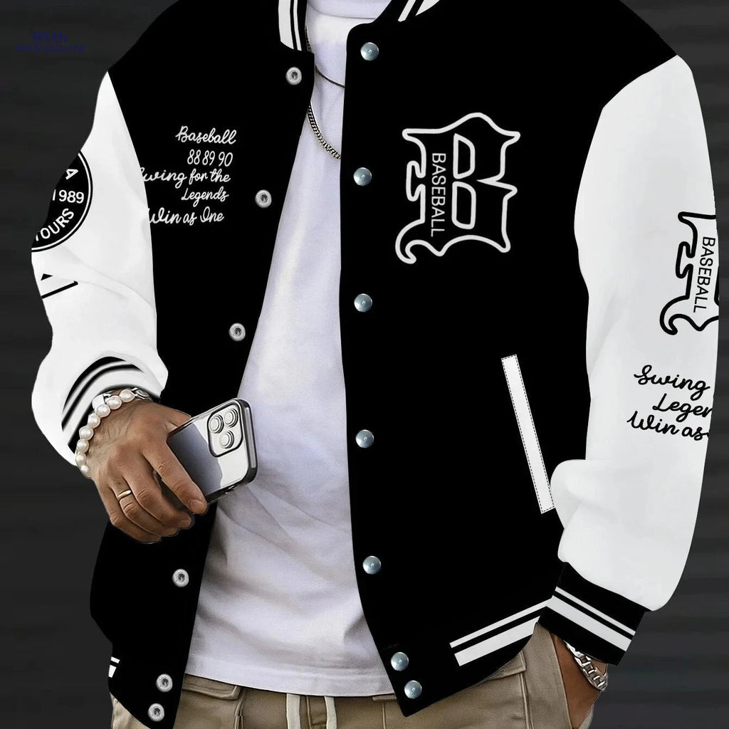 Trendy Color-Blocking Men's Baseball Jacket - Casual Spring & Autumn Wear   OAXG Mixed colors / FR S