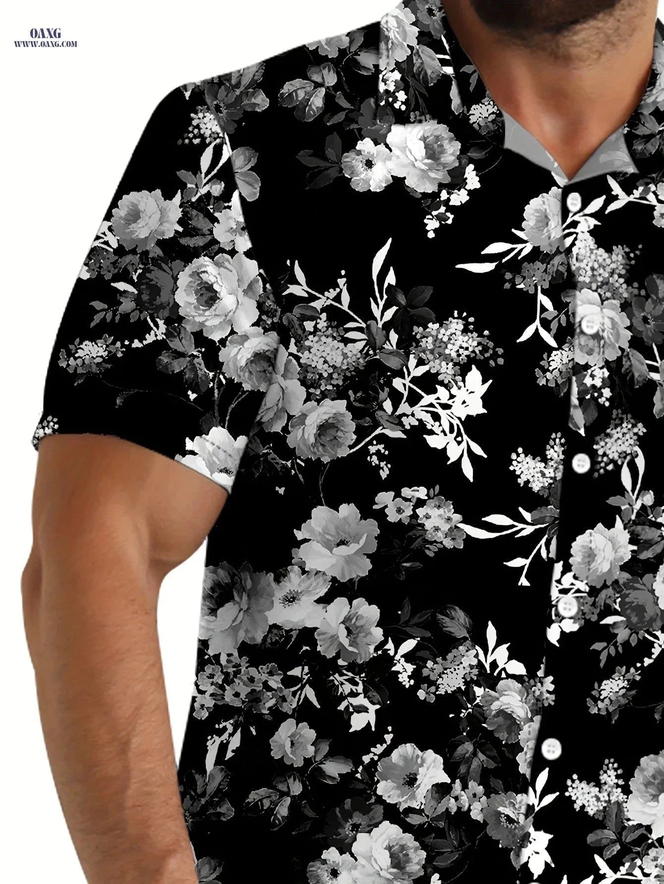 Trendy Floral Short-Sleeved Shirt - Stylish Casual Wear for All Seasons   OAXG Black / FR S